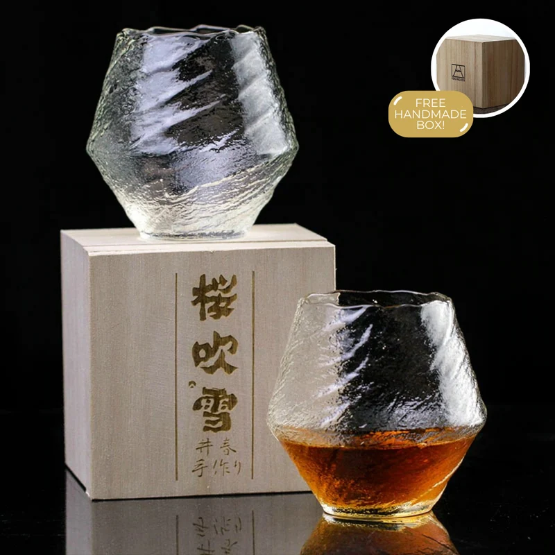 Handgemaakt Japans Whiskyglas 380ml Hittebestendig Kristal Ambachtelijk Design Cometinspiratie Houten Geschenkdoos Premium Drinkglas Traditionele Techniek Collectorsitem | Sansoti