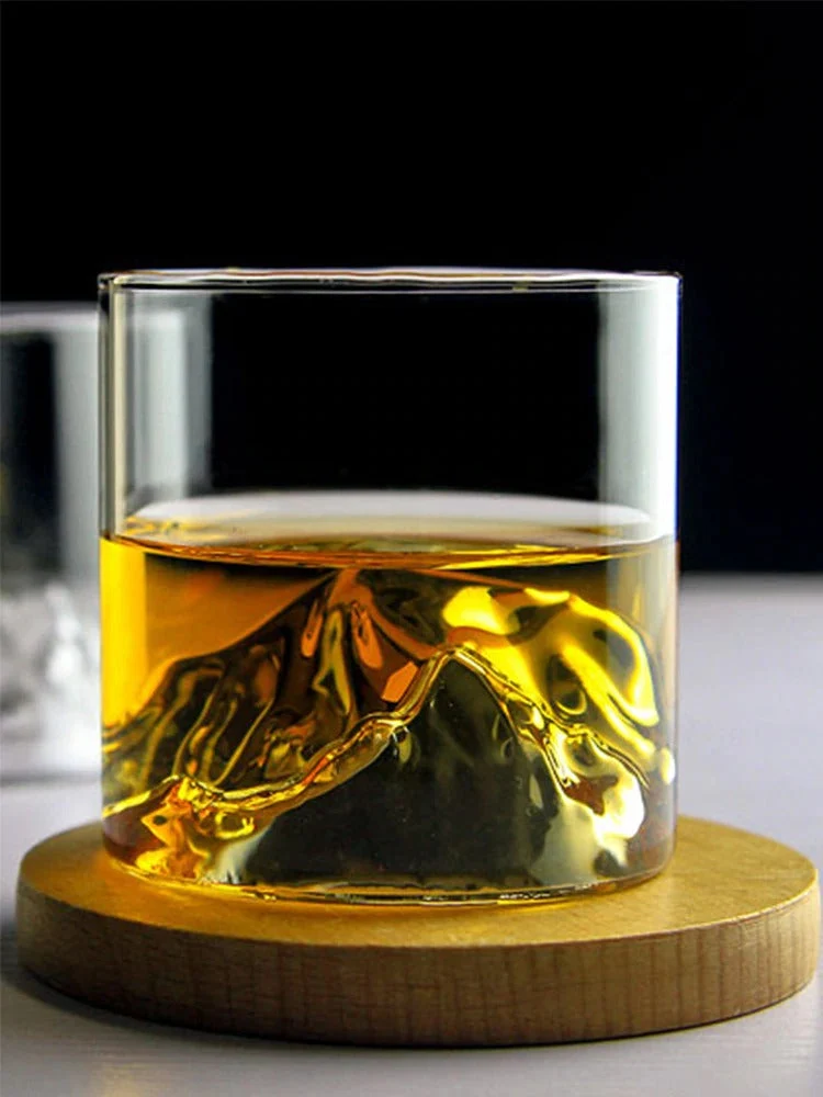 Japans Whisky Glas met 3D Bergrelief 200ml - Hittebestendig Kristalglas met Houten Geschenkdoos - Uniek Geografisch Design voor Whisky Liefhebbers | Sansoti