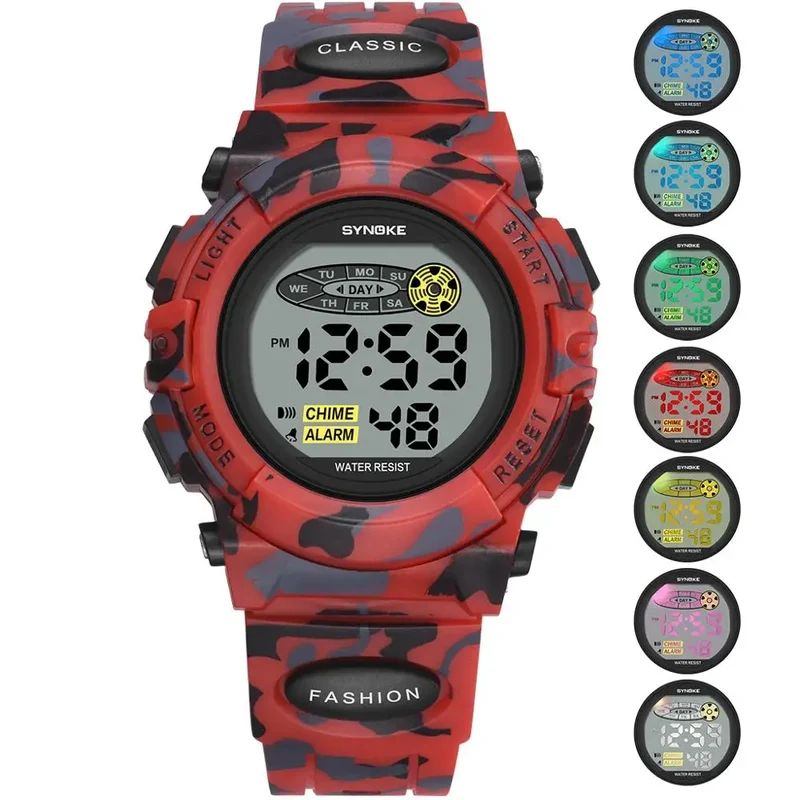 Digitaal Kinderhorloge Waterdicht Sportief met Stoppuhr Datum Alarm Moderne Polshorloge voor Jongens Meisjes School Outdoor Activiteiten Kleurrijk Display LED Backlight Robuust Siliconen Band | Sansoti