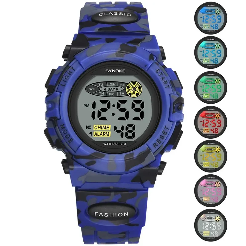 Digitaal Kinderhorloge Waterdicht Sportief met Stoppuhr Datum Alarm Moderne Polshorloge voor Jongens Meisjes School Outdoor Activiteiten Kleurrijk Display LED Backlight Robuust Siliconen Band | Sansoti