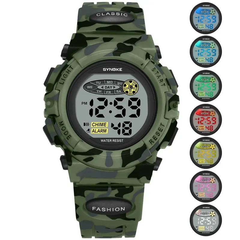 Digitaal Kinderhorloge Waterdicht Sportief met Stoppuhr Datum Alarm Moderne Polshorloge voor Jongens Meisjes School Outdoor Activiteiten Kleurrijk Display LED Backlight Robuust Siliconen Band | Sansoti