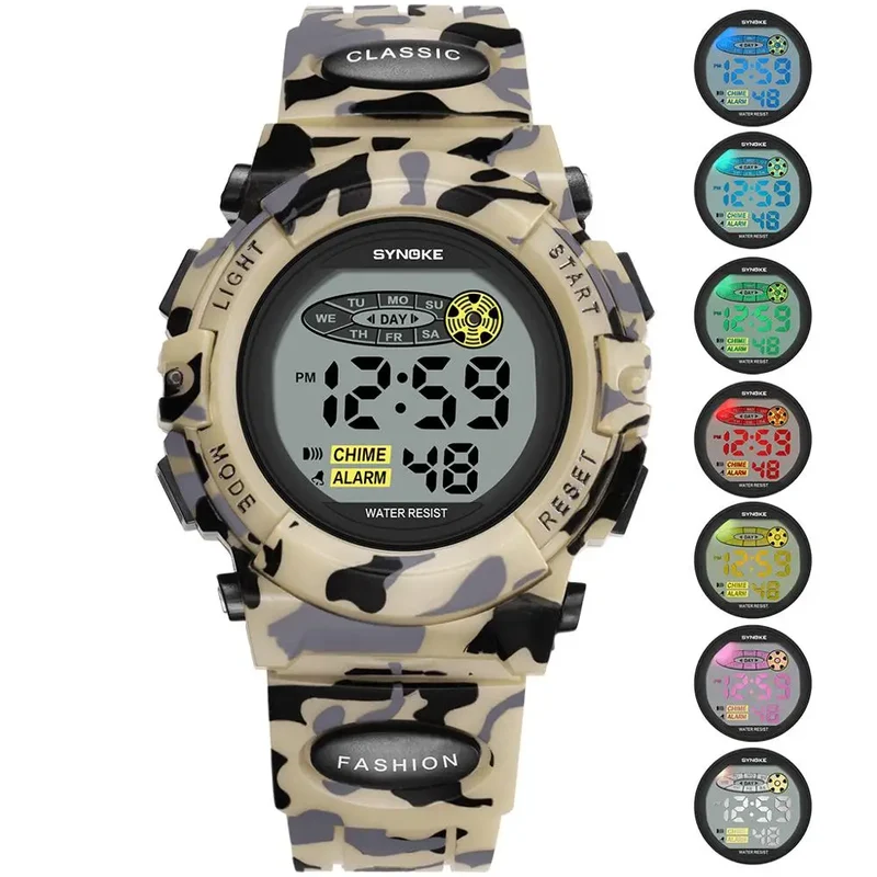 Digitaal Kinderhorloge Waterdicht Sportief met Stoppuhr Datum Alarm Moderne Polshorloge voor Jongens Meisjes School Outdoor Activiteiten Kleurrijk Display LED Backlight Robuust Siliconen Band | Sansoti
