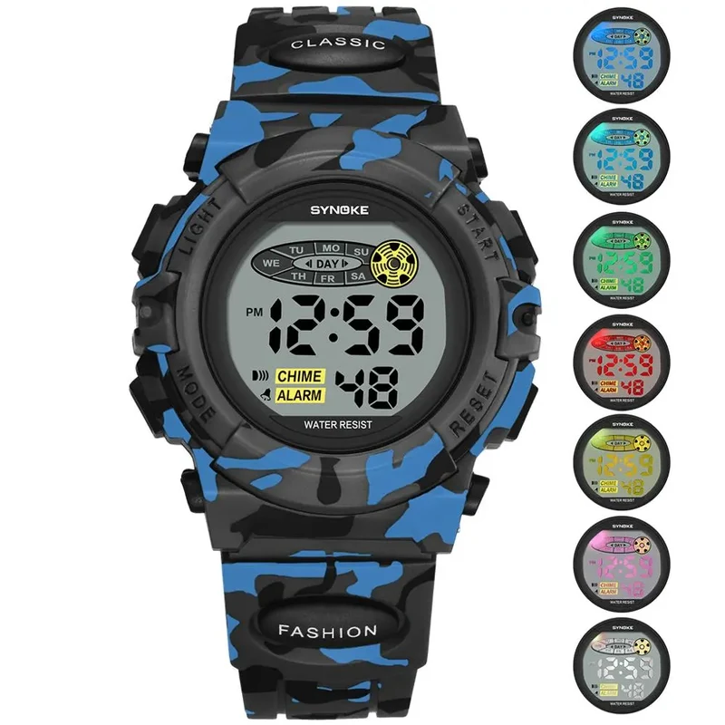 Digitaal Kinderhorloge Waterdicht Sportief met Stoppuhr Datum Alarm Moderne Polshorloge voor Jongens Meisjes School Outdoor Activiteiten Kleurrijk Display LED Backlight Robuust Siliconen Band | Sansoti