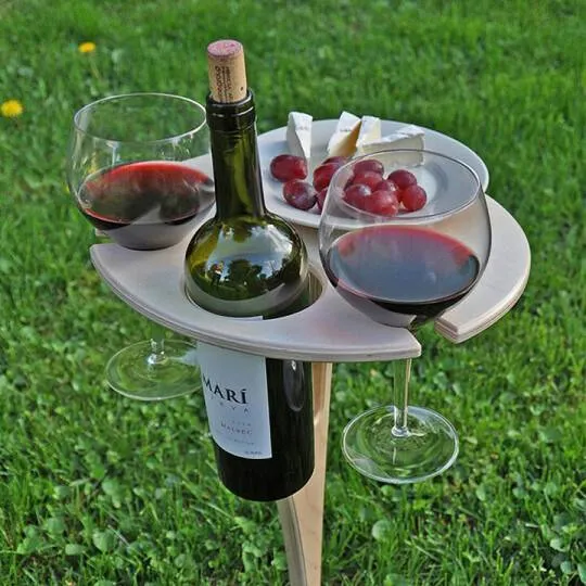 Houten Picknicktafel met Wijnhouder voor Buitengebruik Tuin Strand Camping Opvouwbaar Draagbaar Wijntafel Graspin Romantisch Outdoor Diner | Sansoti