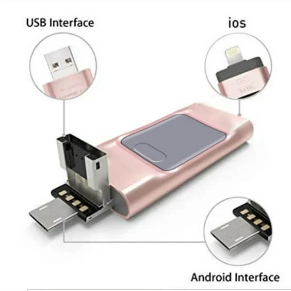 4-in-1 USB-Stick met Meervoudige Aansluitingen Zwart Zilver Goud Roze voor Smartphone Tablet Laptop iPhone Android | Snelle Datatransfer Opslagstick Universele Compatibiliteit iOS Windows Mac Backup | Sansoti