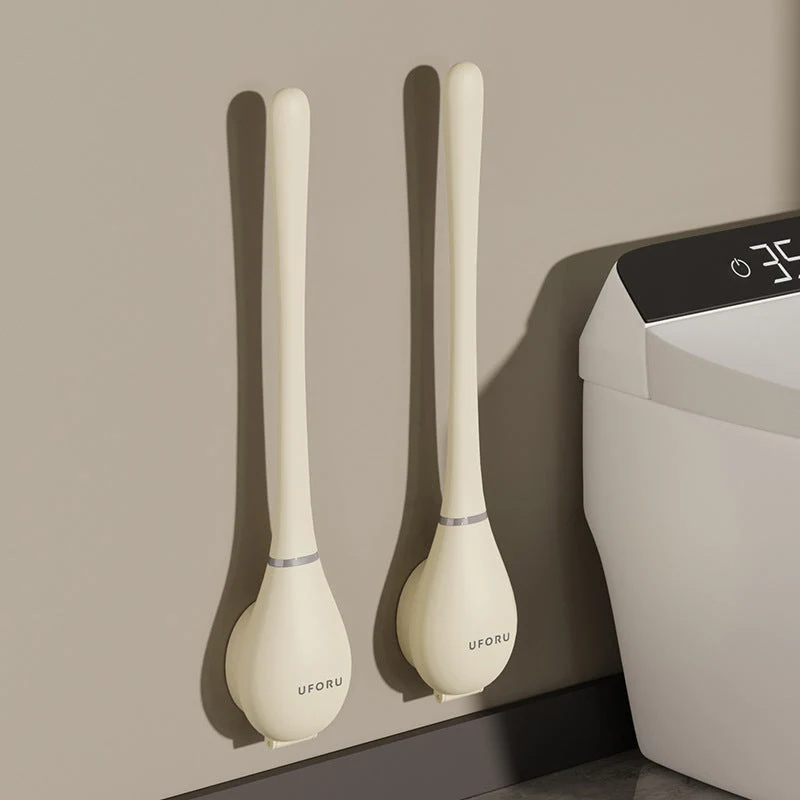 Siliconen Toiletborstel met Wandhouder - Moderne Hygiënische WC Borstel met Vlakke Kop - Beige Wit Groen - Badkameraccessoire met Drip Tray | Sansoti