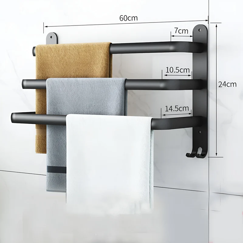 Handdoekenrek Wandmontage Aluminium 2 of 3 Stangen Badkamer Ruimtebesparend Design Handdoekhouder Modern | Sansoti