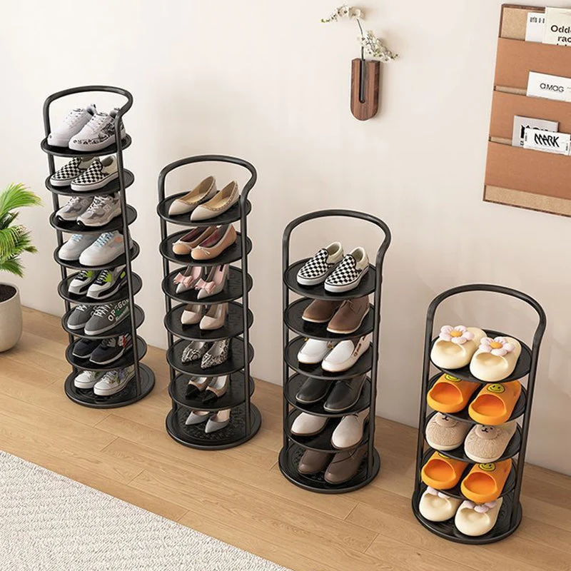 Rond Schoenenrek Meerlaags Verticaal Staal Hal Slaapkamer Garderobekast Opbergruimte Minimalistisch Design | Sansoti