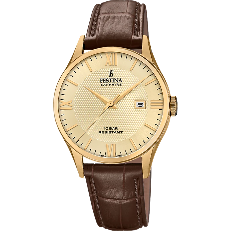 Festina Swiss Made F20010/5 Herrenuhr • Beiges Zifferblatt • Schweizer Qualität