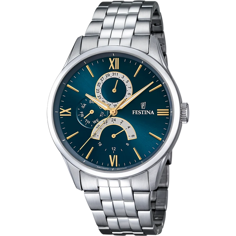Festina Retro F16822/A Herrenuhr Blau • Miyota Quarzwerk • Edelstahlarmband