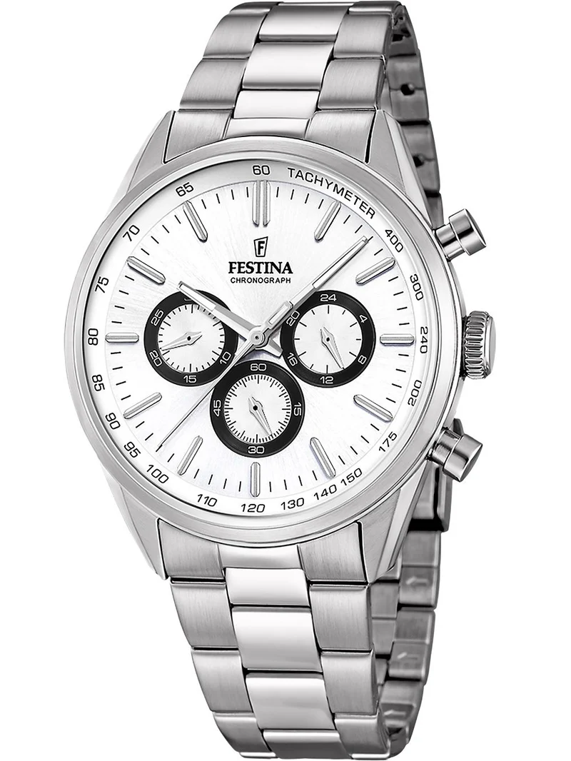 Festina Timeless Chronograph F16820/Q Herrenuhr Silber • Weißes Zifferblatt mit Tachymeter • Mineralglas