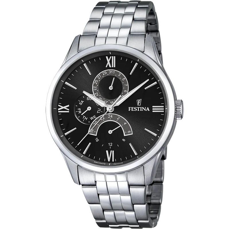 Festina Retro F16822/4 Herrenuhr Schwarz • Multifunktionswerk • Mineralglas