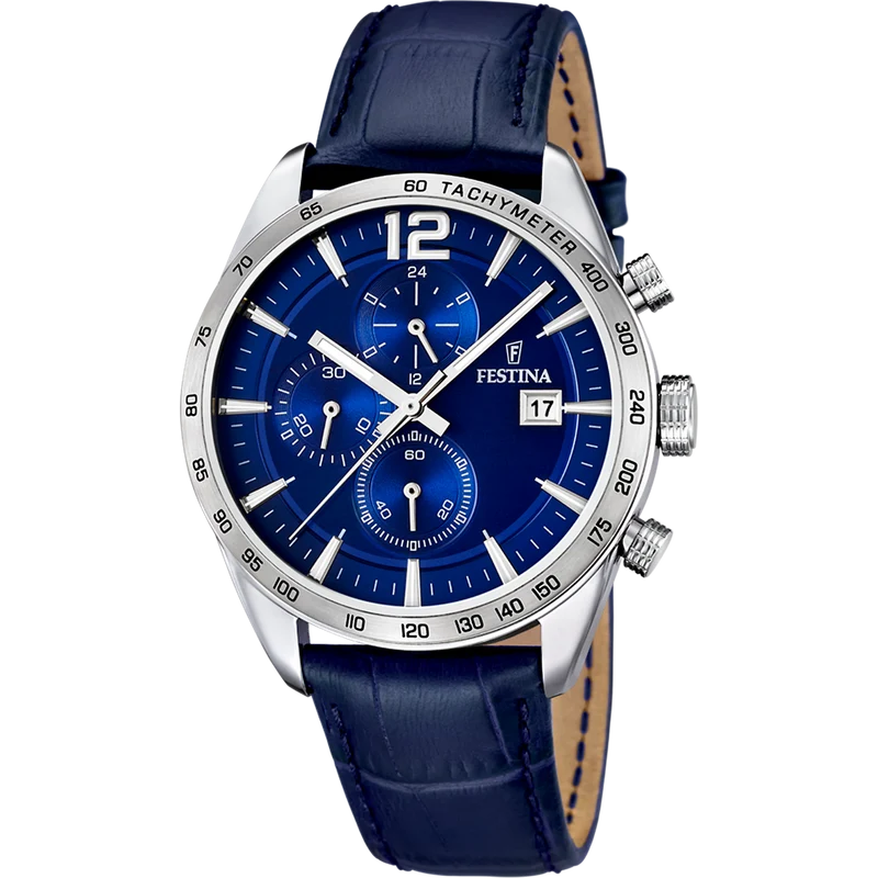 Festina F16760/3 Herrenuhr • Chronograph • Blaues Lederarmband