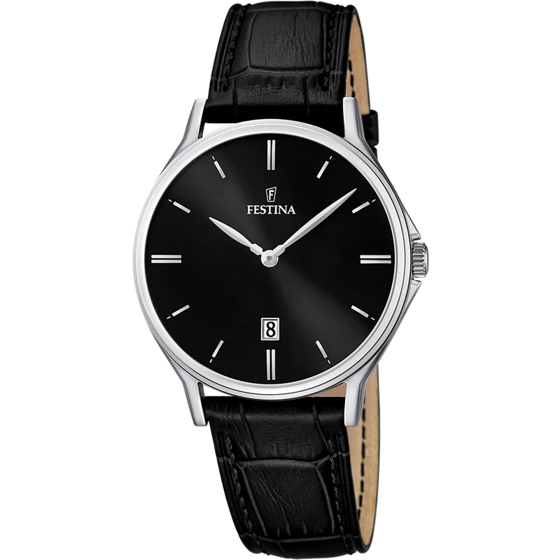 Festina Classics F16745/5 Herrenuhr Schwarz • Mineralglas • Echtlederarmband