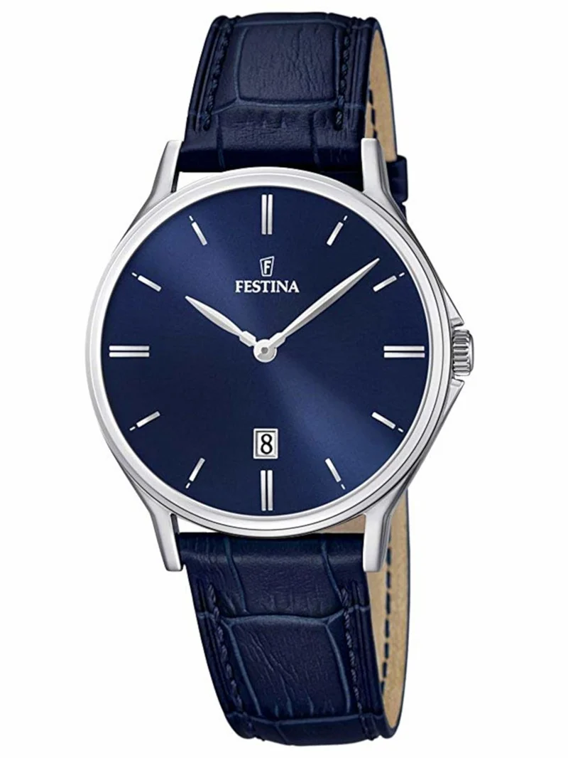 Festina Classics F16745/3 Herrenuhr Blau • Blaues Lederarmband • Klassisches Design