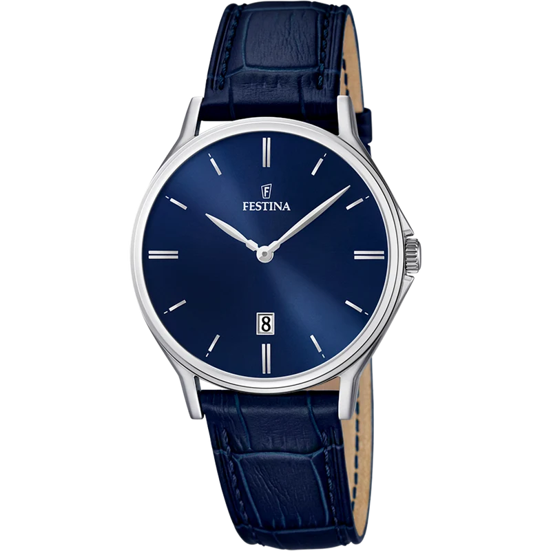 Festina Classics F16745/3 Herrenuhr Blau • Blaues Lederarmband • Klassisches Design