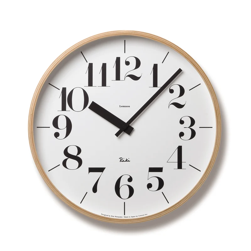 Lemnos Riki Clock WR-0401L Wanduhr Naturholz • Geräuschloses Quarzwerk • Japanisches Design