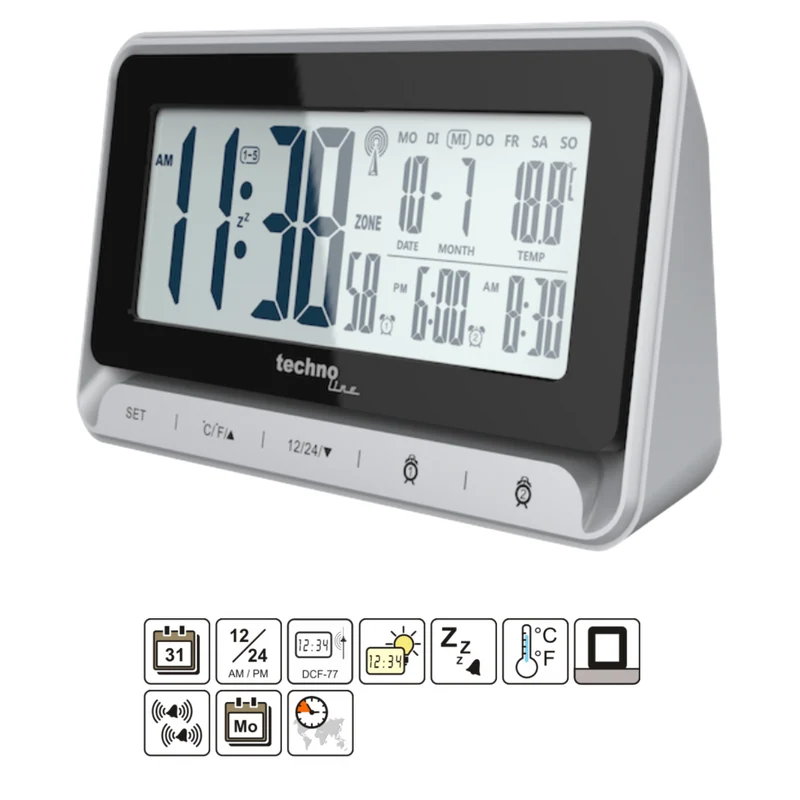 Funk-Digitalwecker - Datum - Temperatur - Technoline WT 290