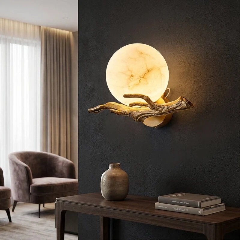 Wandlamp met Marmer Effect en LED Verlichting voor Sfeervolle Interieurverlichting Woonkamer Slaapkamer | Sansoti