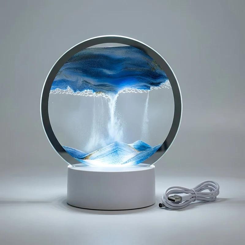 Ronde Zandkunst Lamp met LED Verlichting Cirkel Decoratielamp Bewegend Zand Tafelverlichting Sfeerverlichting | Sansoti