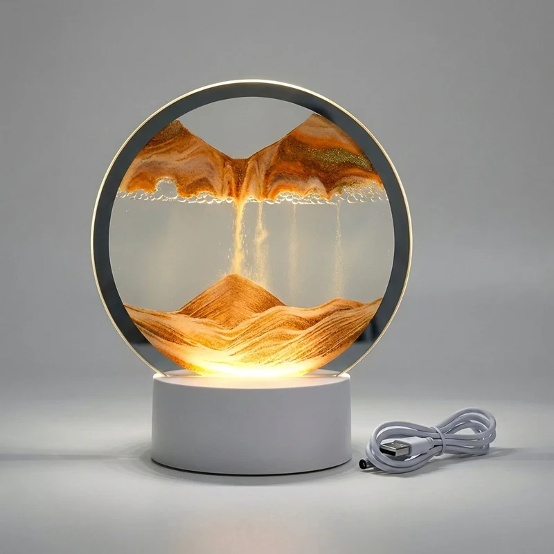 Ronde Zandkunst Lamp met LED Verlichting Cirkel Decoratielamp Bewegend Zand Tafelverlichting Sfeerverlichting | Sansoti