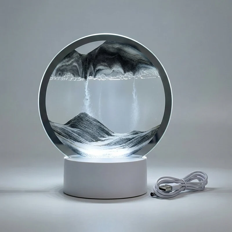 Ronde Zandkunst Lamp met LED Verlichting Cirkel Decoratielamp Bewegend Zand Tafelverlichting Sfeerverlichting | Sansoti