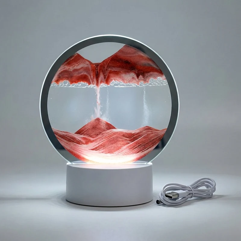 Ronde Zandkunst Lamp met LED Verlichting Cirkel Decoratielamp Bewegend Zand Tafelverlichting Sfeerverlichting | Sansoti