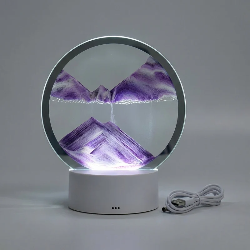 Ronde Zandkunst Lamp met LED Verlichting Cirkel Decoratielamp Bewegend Zand Tafelverlichting Sfeerverlichting | Sansoti