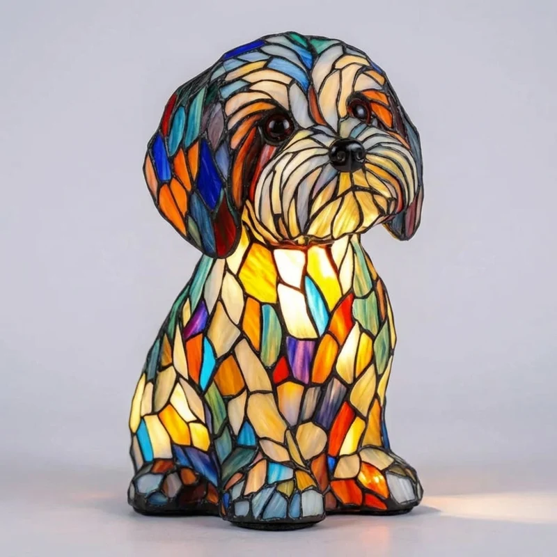 Decoratieve Hondenlamp Gekleurd Glas LED Tafellamp Dierenvorm Sfeerlicht USB Aansluiting 25cm Woonkamer | Sansoti