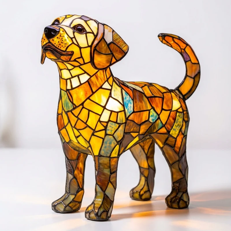Decoratieve Hondenlamp Gekleurd Glas LED Tafellamp Dierenvorm Sfeerlicht USB Aansluiting 25cm Woonkamer | Sansoti