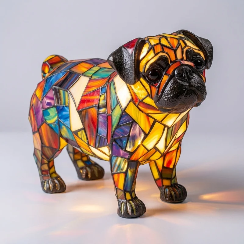 Decoratieve Hondenlamp Gekleurd Glas LED Tafellamp Dierenvorm Sfeerlicht USB Aansluiting 25cm Woonkamer | Sansoti