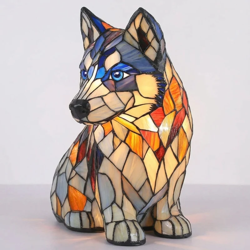 Decoratieve Hondenlamp Gekleurd Glas LED Tafellamp Dierenvorm Sfeerlicht USB Aansluiting 25cm Woonkamer | Sansoti