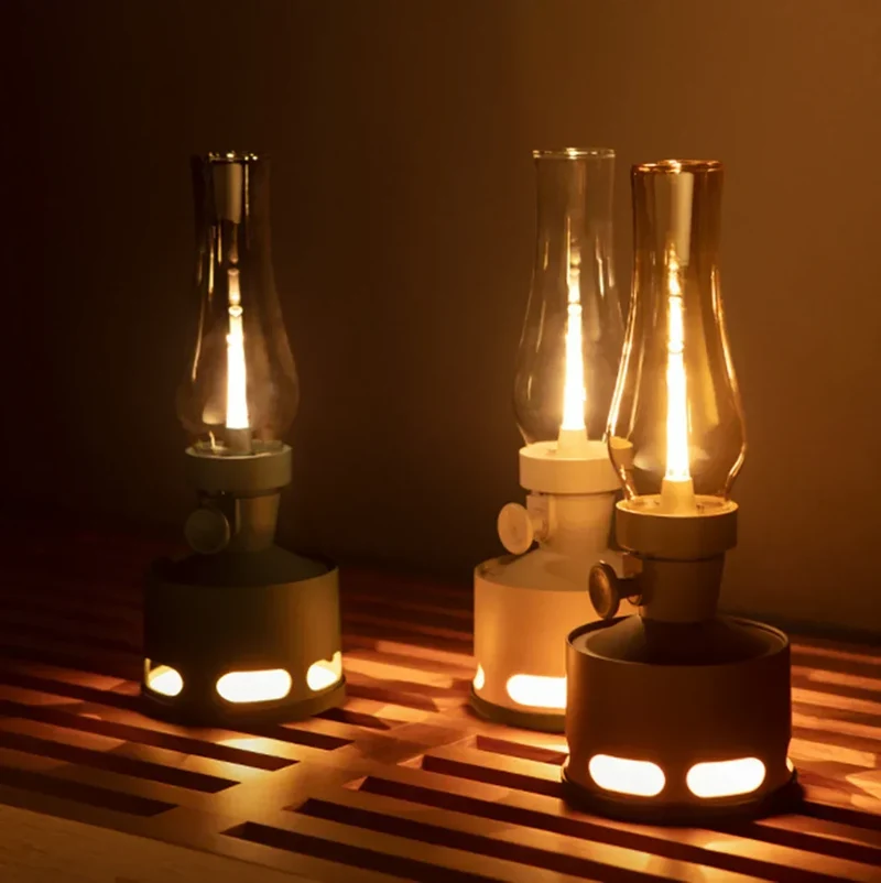 Oplaadbare Vintage Lantaarn LED met Kantelbeveiliging en Blaas-Uitfunctie 4000mAh Batterij 10 Lichtstanden | Sansoti
