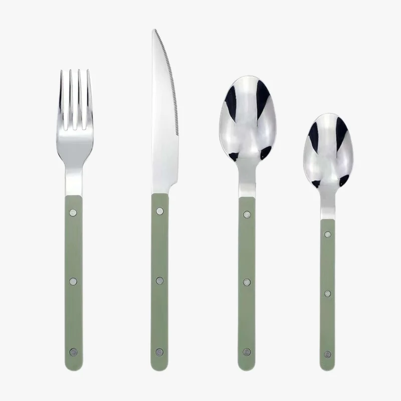 Bestekset 24-delig met Gravure RVS Zwart Wit Groen Tafeldekken Eettafel Elegant Serviesgoed Kookgerei | Sansoti
