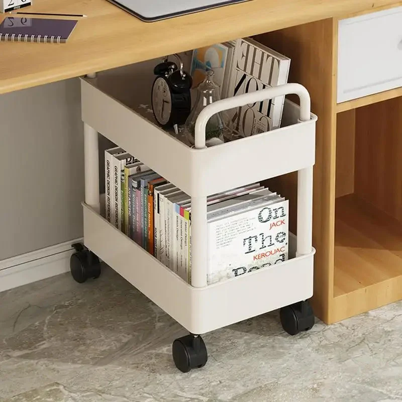 Verrijdbare Boekenkar met Wielen & Penhouder Opbergwagen Smal Compact Leeshoek Werkplek Studeerkamer | Sansoti