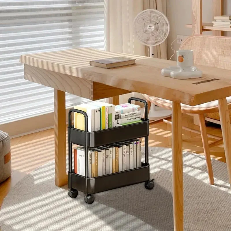 Verrijdbare Boekenkar met Wielen & Penhouder Opbergwagen Smal Compact Leeshoek Werkplek Studeerkamer | Sansoti