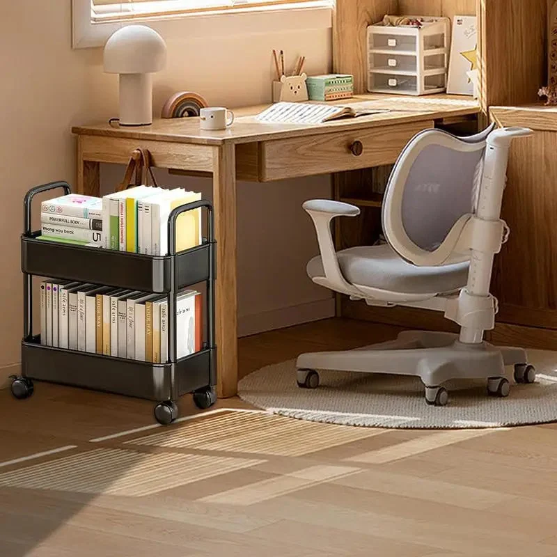 Verrijdbare Boekenkar met Wielen & Penhouder Opbergwagen Smal Compact Leeshoek Werkplek Studeerkamer | Sansoti