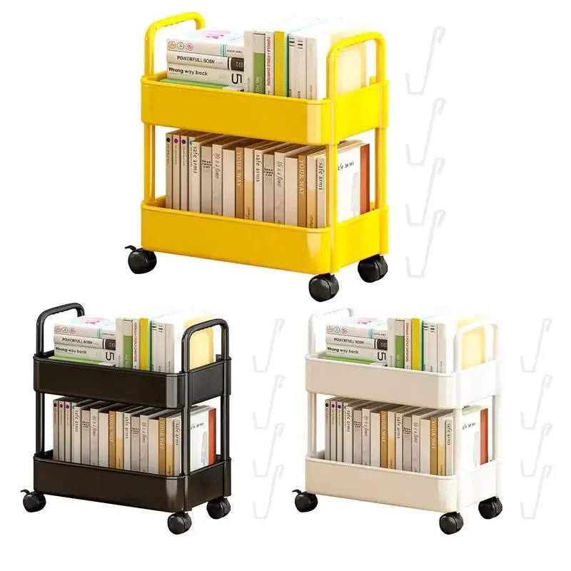 Verrijdbare Boekenkar met Wielen & Penhouder Opbergwagen Smal Compact Leeshoek Werkplek Studeerkamer | Sansoti