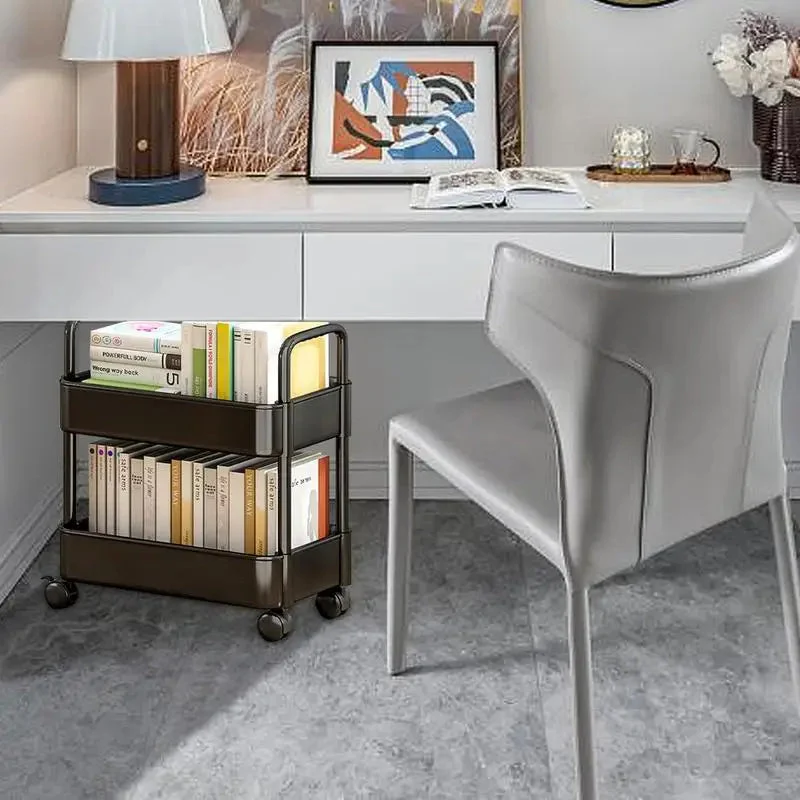 Verrijdbare Boekenkar met Wielen & Penhouder Opbergwagen Smal Compact Leeshoek Werkplek Studeerkamer | Sansoti