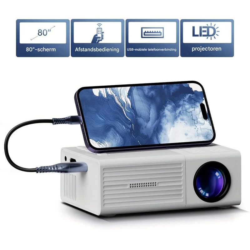 Compacte LED-beamer 3000 Lumen Thuisbioscoop HDMI USB Draagbare Videoprojectie voor Binnen en Buiten | Sansoti