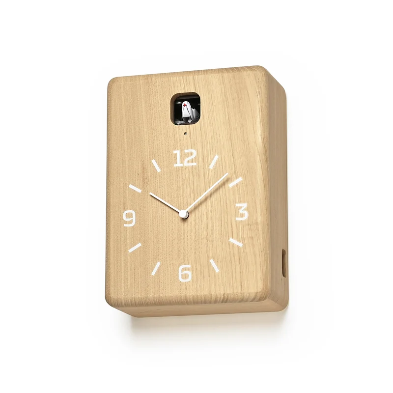 Lemnos Cucu NY25-08-NT Wanduhr Natur • Kuckucksruf mit Lichtsensor • Kastanienholz aus Japan