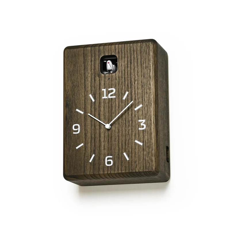 Lemnos Cucu NY25-08-CHA Wanduhr Dunkelbraun • Kuckucksruf mit Lichtsensor • Japanisches Design