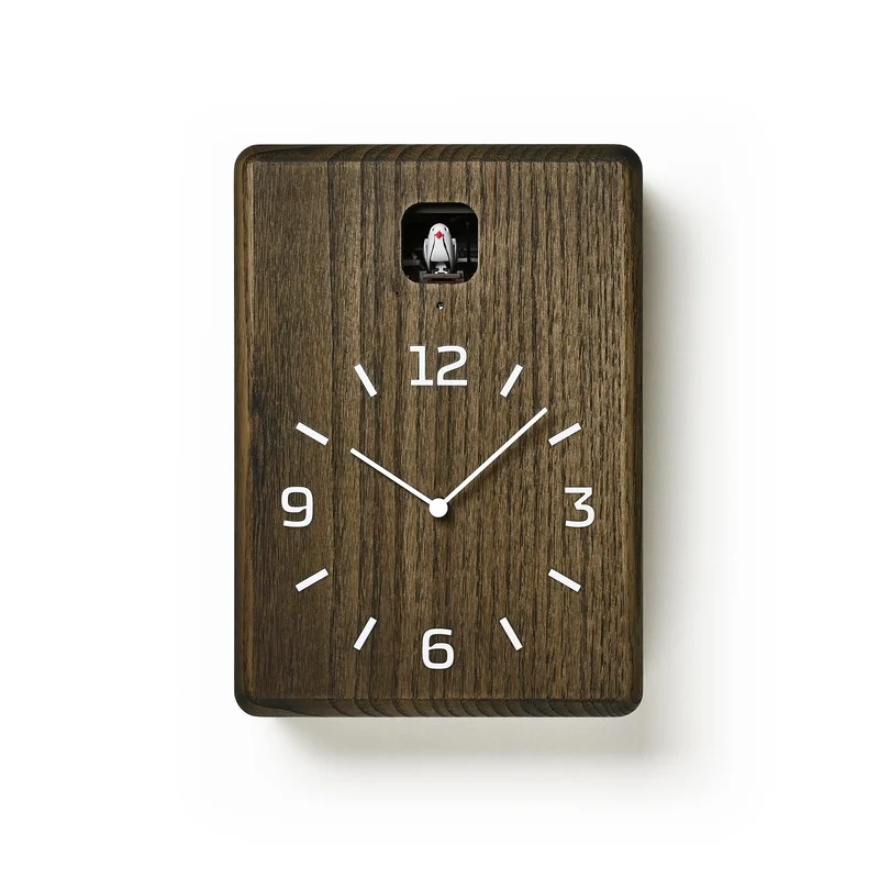 Lemnos Cucu NY25-08-CHA Wanduhr Dunkelbraun • Kuckucksruf mit Lichtsensor • Japanisches Design