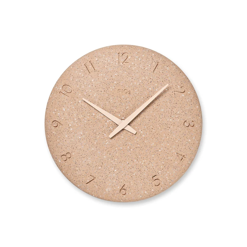 Lemnos SiO2 Clock NY23-06-PK Wanduhr Rosa • Kieselgur-Naturmaterial • Handwerkliches Reliefzifferblatt