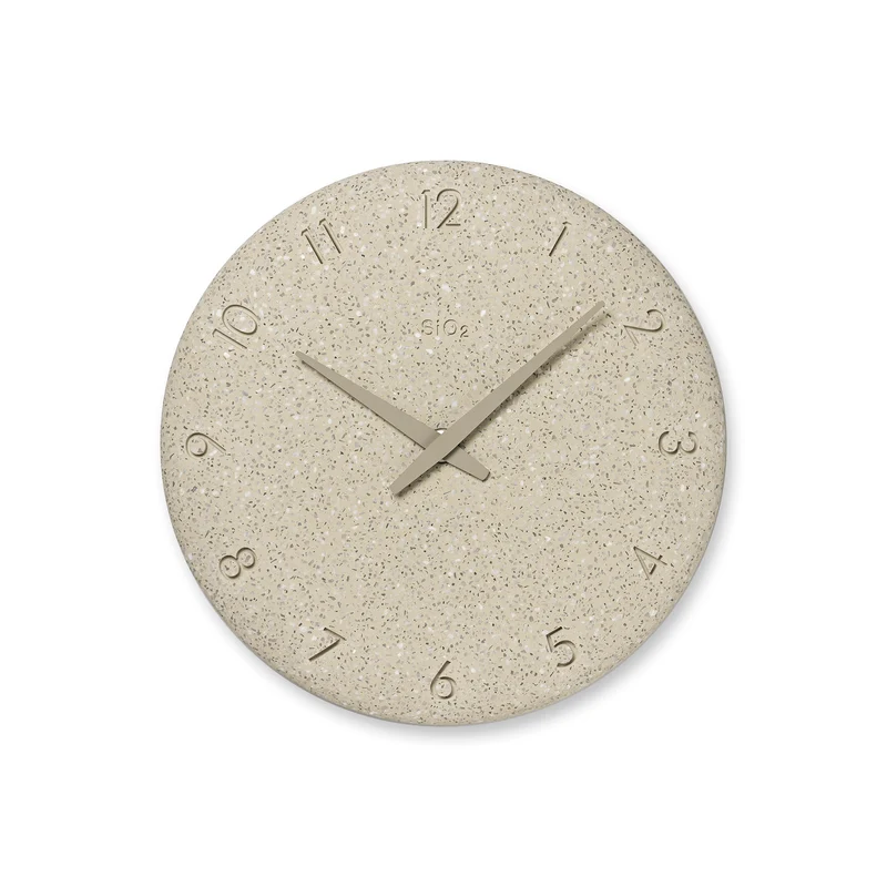 Lemnos SiO2 Clock NY23-06-BG Wanduhr Beige • Geräuschloses Quarzwerk • Japanisches Steindesign