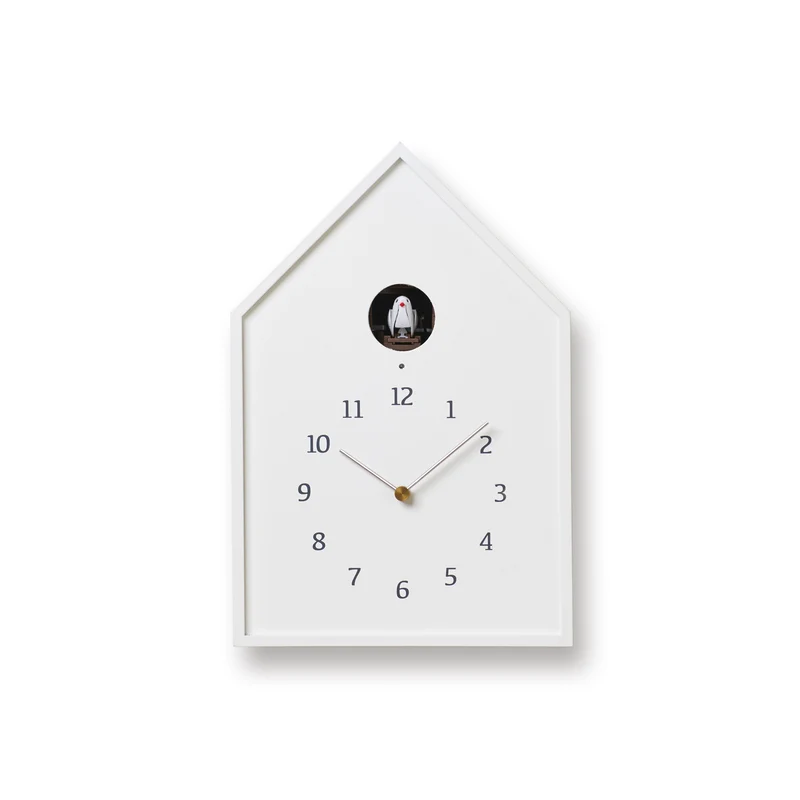 Lemnos Birdhouse Clock NY16-12-WH Wanduhr Weiß • Kuckucksruf mit Lichtsensor • Japanisches Design