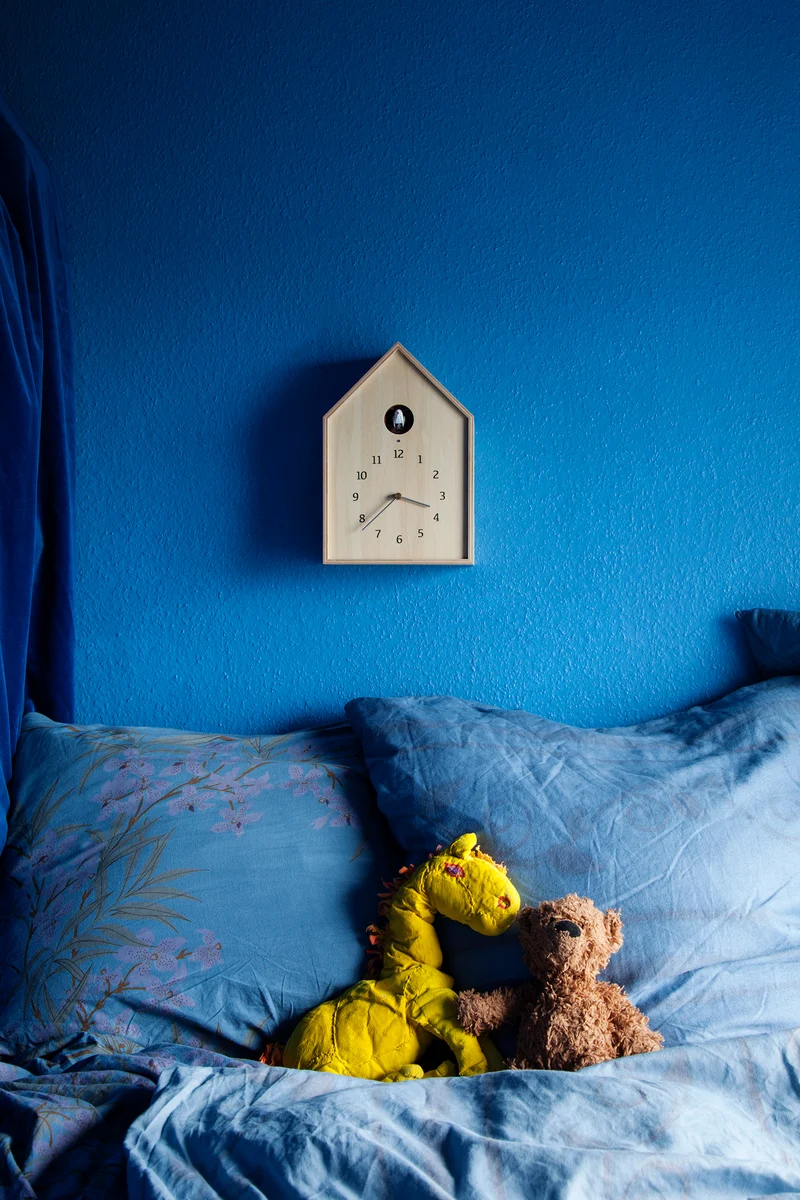 Lemnos Birdhouse Clock NY16-12-WH Wanduhr Weiß • Kuckucksruf mit Lichtsensor • Japanisches Design