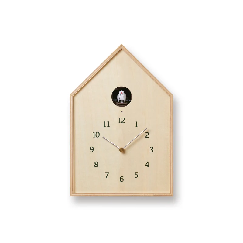 Lemnos Birdhouse Clock NY16-12-NT Wanduhr Natur • Kuckucksruf mit Lichtsensor • Japanisches Design