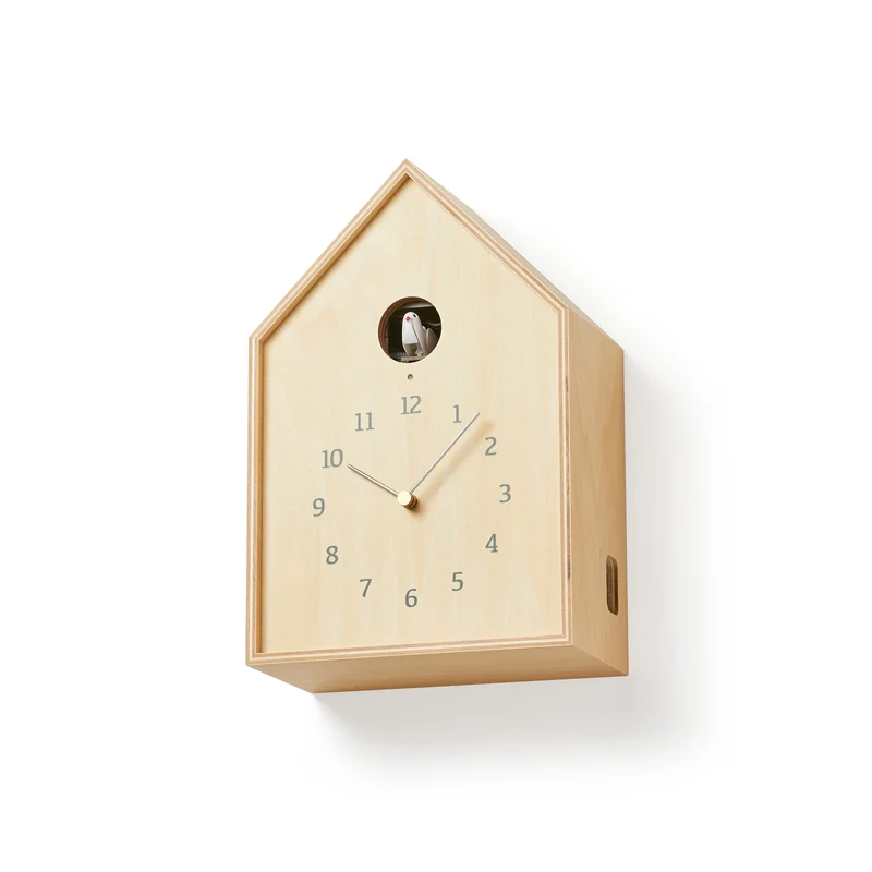 Lemnos Birdhouse Clock NY16-12-NT Wanduhr Natur • Kuckucksruf mit Lichtsensor • Japanisches Design