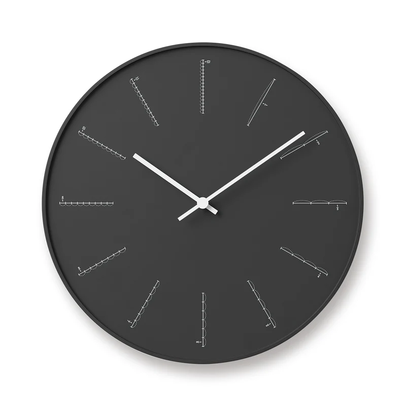 Lemnos Divide NL17-01-BK Wanduhr Schwarz • Japanisches Design • Skalen statt Ziffern